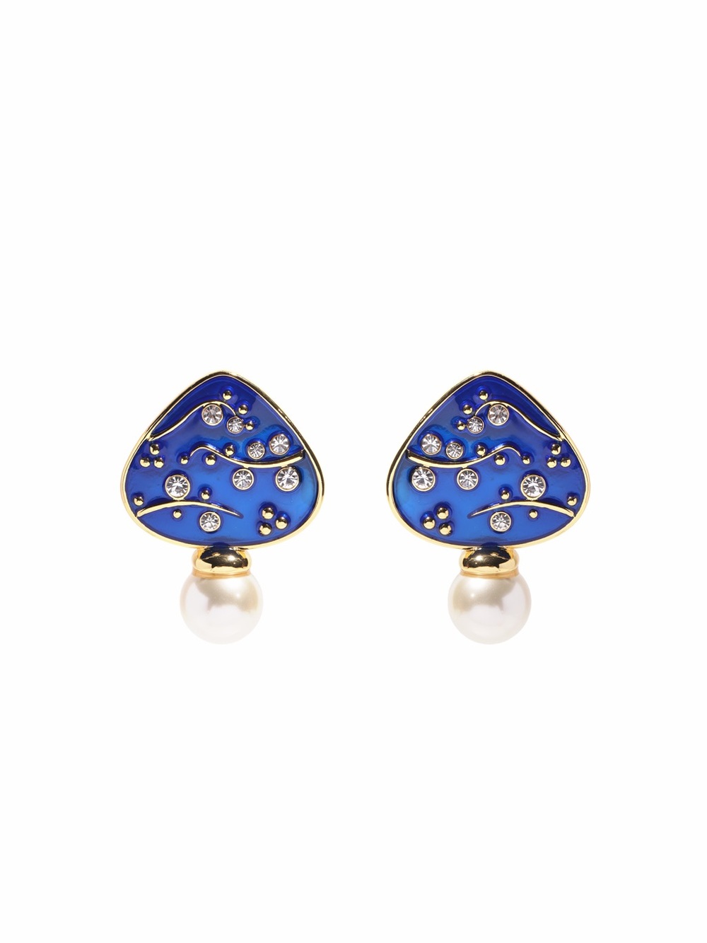 Blue Enamel Pearl Drop Stud Earrings with 925s silver posts
